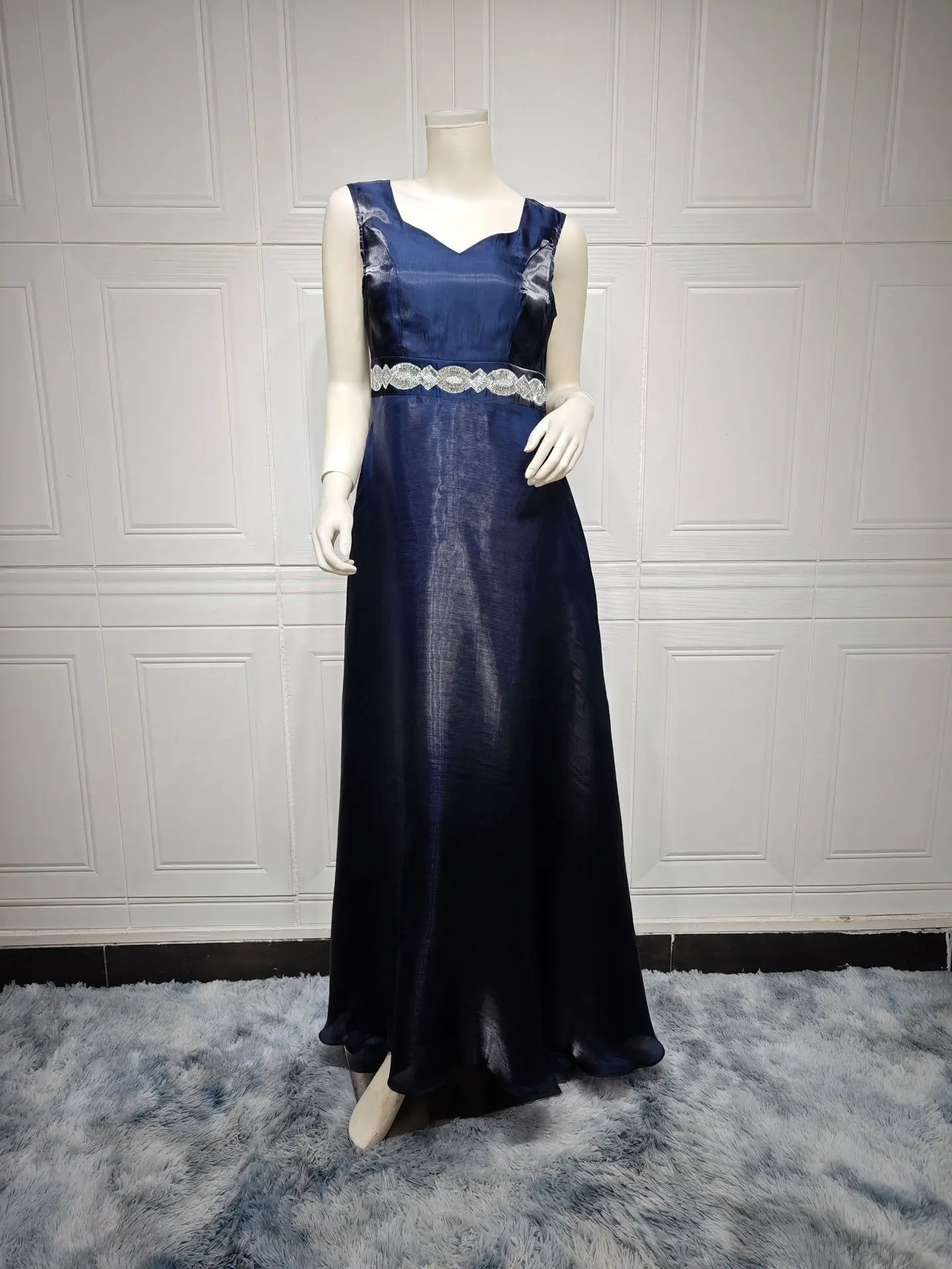 2 Pieces Set Arab Abaya Silk Satin Modest Maxi Long Dresses Women Muslim Party Gown Diamond Muslim Evening Dresses