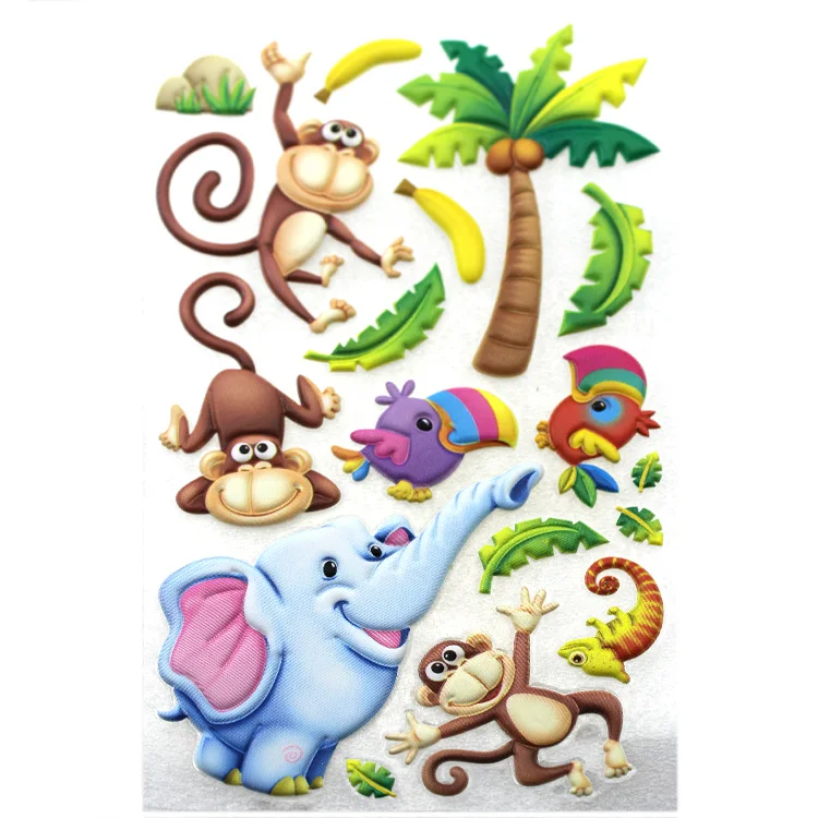 Custom Self Adhesive 3D EVA Foam Cartoon Stickers Animal Flower Tree Puffy Sticker for Kids