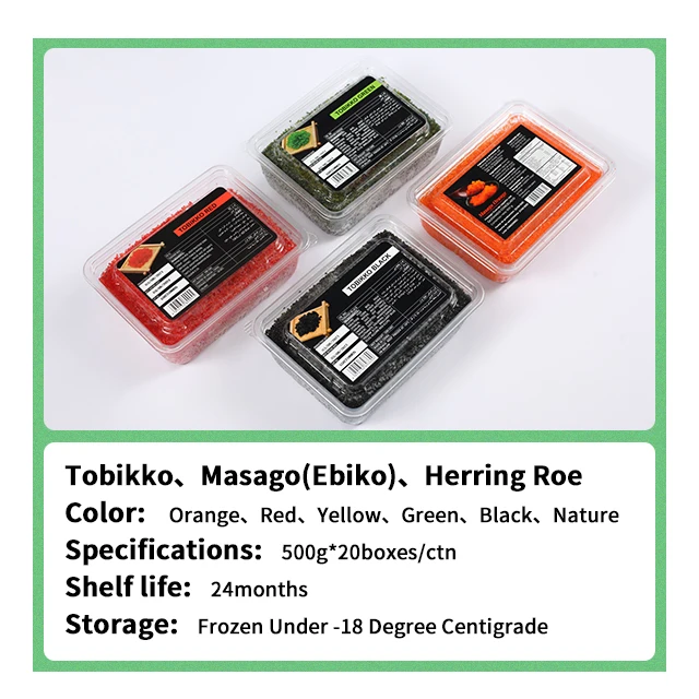 High Quality Japanese Cuisines sushi food Seasoning Roe Masago and Tobikko caviar Of Orange Red Black Green Yellow color