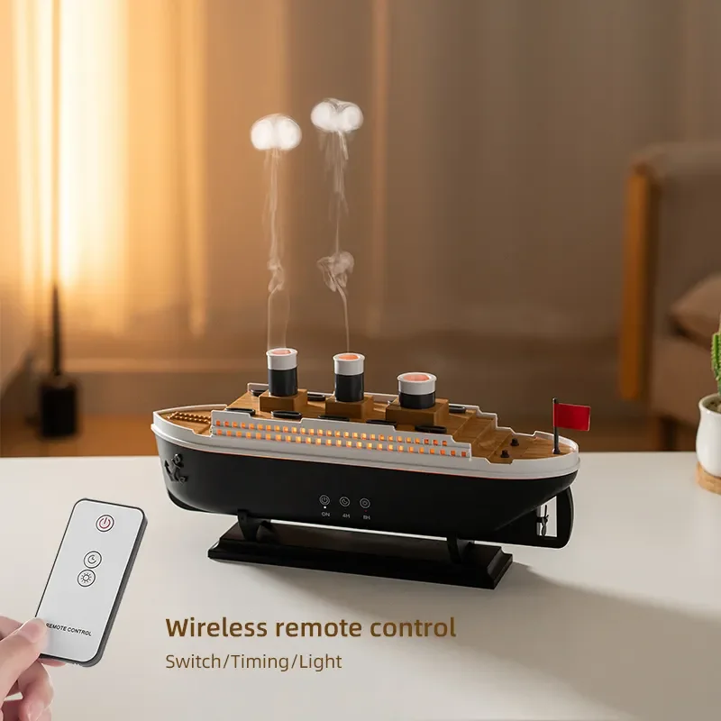 New Steamship Design 250ml Ultrasonic Dynamic Jellyfish Humidifier Smoke Rings Fragrance Boat Aroma Diffuser With Remote
