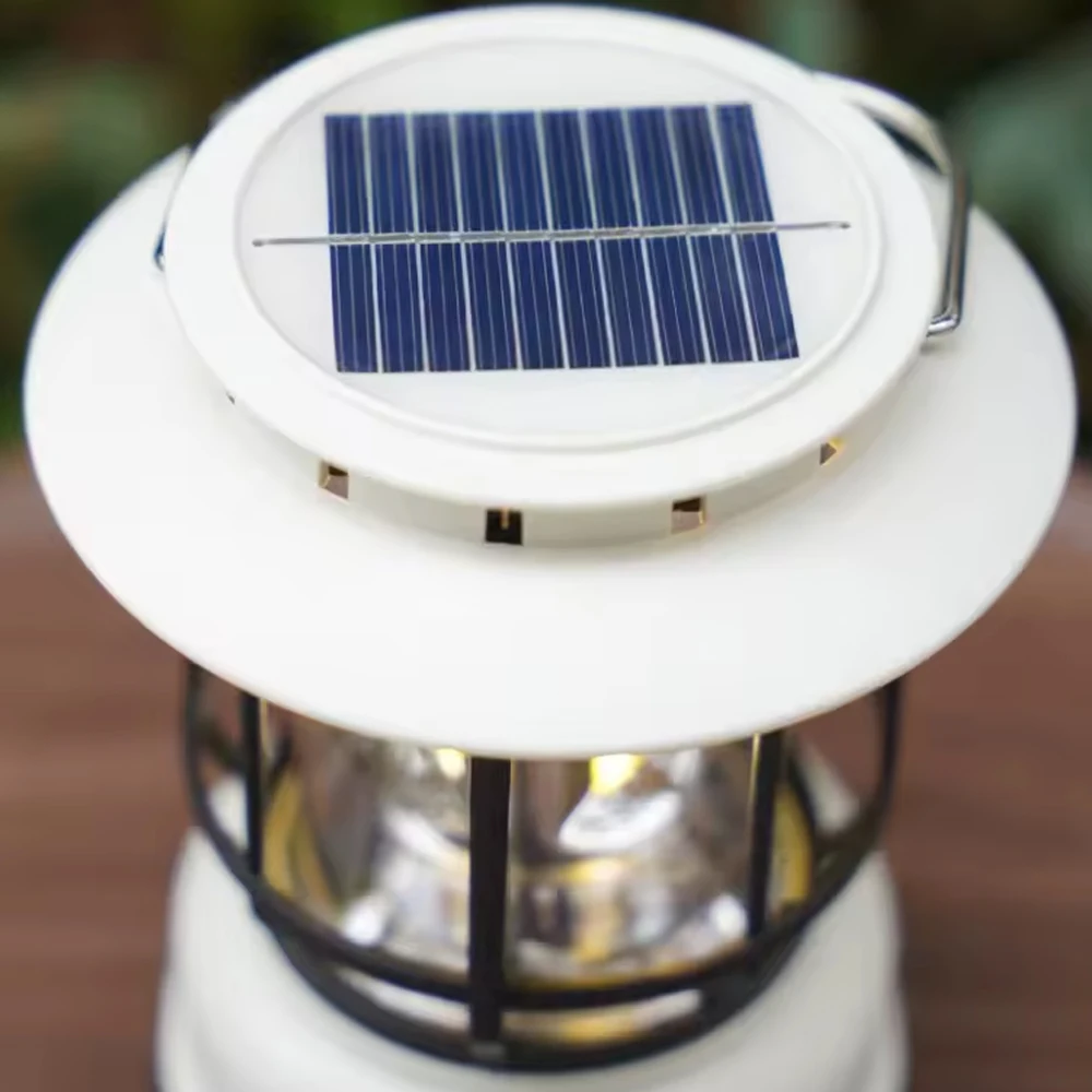 Waterproof Solar Rechargeable Camping Light Retro Outdoor Light Atmosphere Tent Lantern with Type C