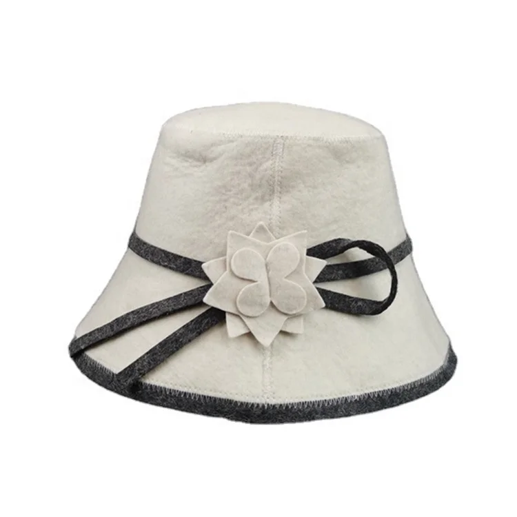 Wholesale Japan Sauna Banya Sweat Available Wool Felt Sauna Bucket Hat with Hanging Hoop Custom Logo
