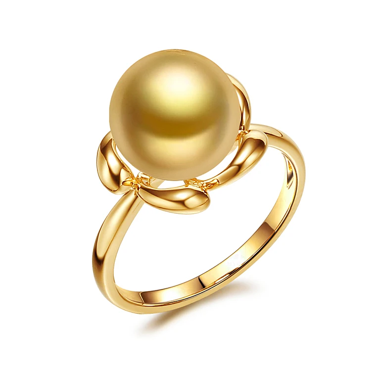 
Wholesale guangzhou k gold 18Kt Yellow gold ring dubai with 8.5-9mm golden freshwater Pearl 