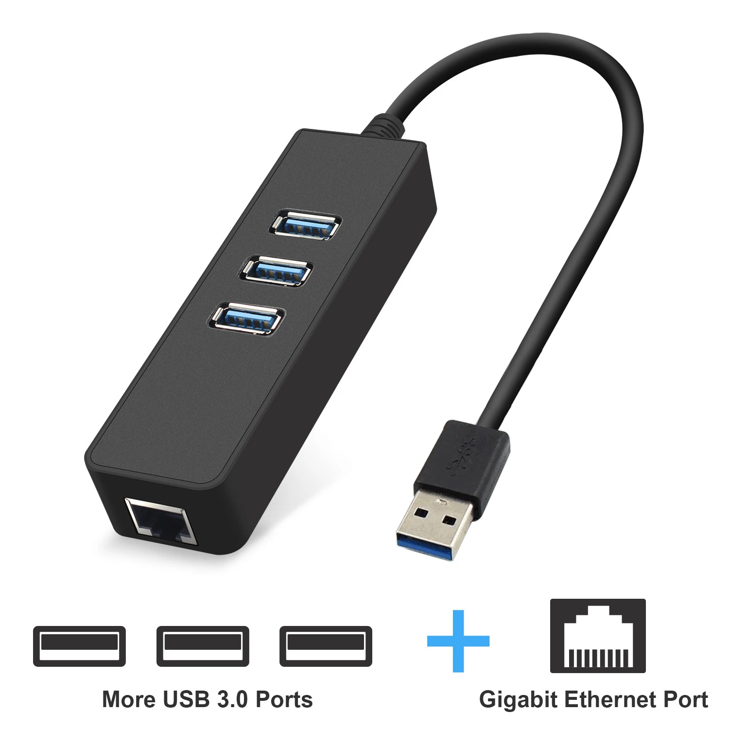 Aluminum LAN Wired USB Network 3 Port USB 3.0 Hub USB to 1000 Gigabit Ethernet Adapter for Laptop Tablets