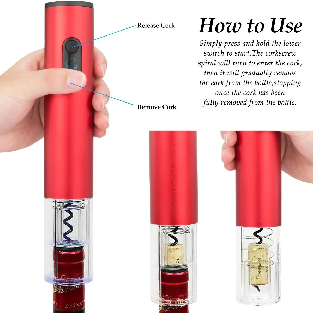 
Professional Grade Battery Powered Red Wine Opener with Removable Free Foil Cutter Electric Wine Bottle Opener 