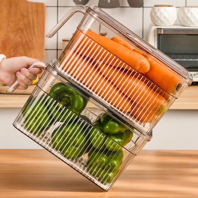 BPA Free Fridge Organizer Stackable Refrigerator Organizer Bins Reusable Food Storage Containers in Home Kitchen