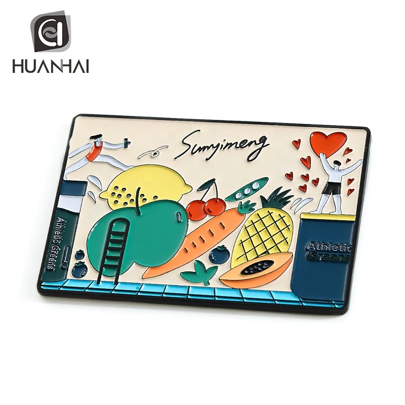 custom black plated enamel logo fruit aluminum alloy metal souvenir fridge magnet