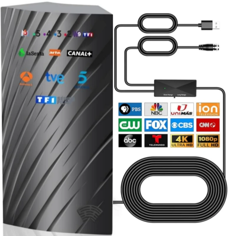 24 European and American Indoor/Outdoor Digital TV Antenna DVB-T2 DTMB ISDB VHF Range HD Feature 3m/5m Cable Length