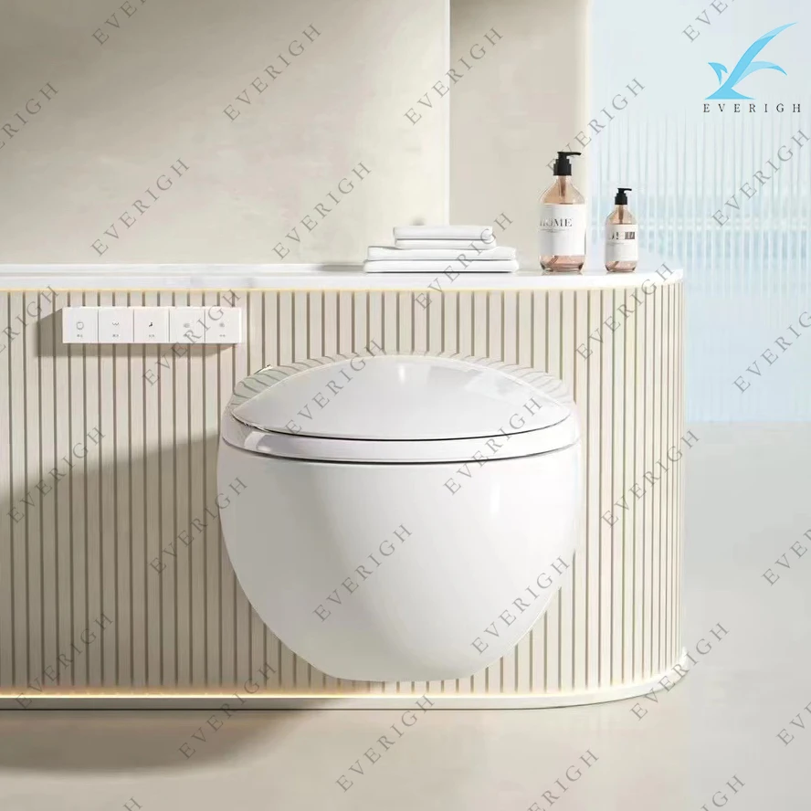 2024 High-end Egg Shape Automatic Sanitary Ware WC Water Closet Bathroom Intelligent Electric Ceramic Wall Hung Smart Toilet