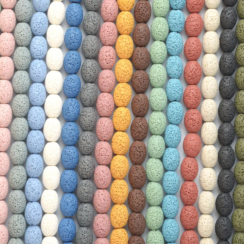 1 Strand Oval Rice Shape Spacer Healing Gemstone Volcanic Rock Lava Loose Beads for Bracelet Making