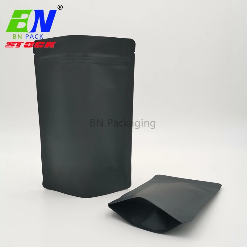 Custom 1kg food grade recyclable zip lock matt black kraft paper bag for protein powder