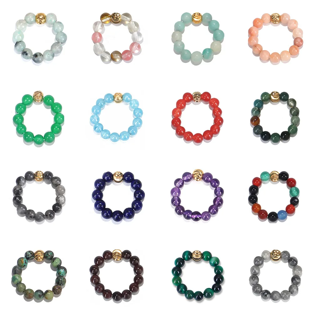 Trendy 4MM Gemstone Elastic Adjustable Ring Jewelry Colorful Mixed Natural Stone Rings for Men Women
