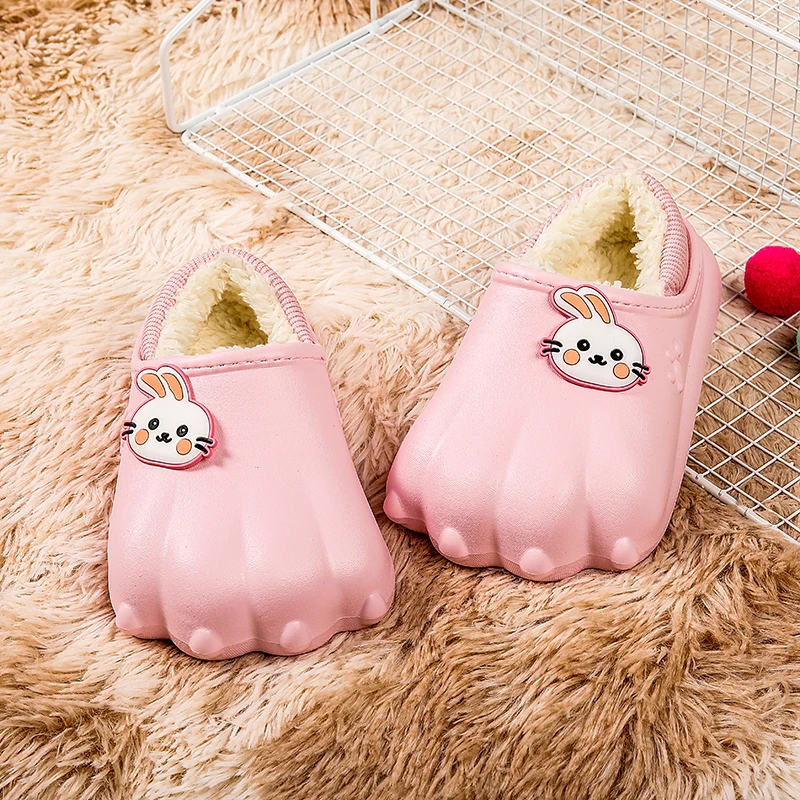Cute Kids Furry Slippers Winter Fur Slipper Flat Warm Wool Cotton Shoes Soft Plush Fleece Slides Casual Shoes Girls Boys