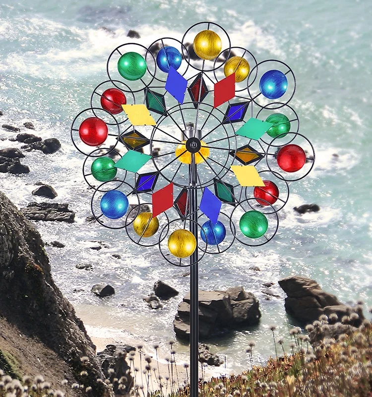 Hourpark high-quality multi-color windmills kinetic wheel steel decor garden wind spinners