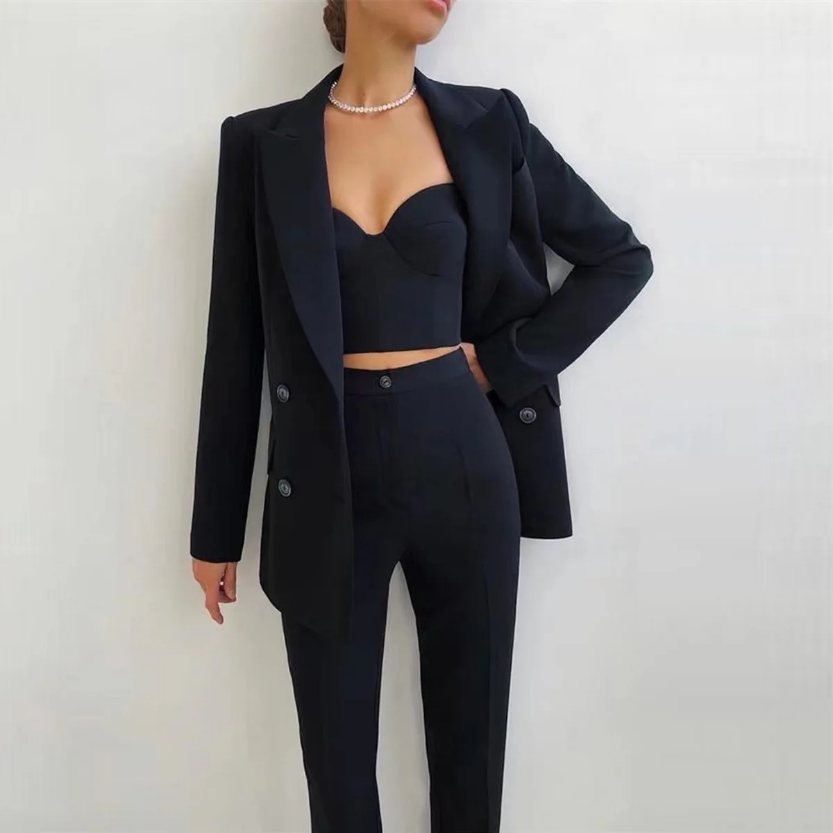 New arrivals high quality red Elegant Women Pants Suit  Long Sleeve Blazer Matching Office Lady 2 Piece Set S-XL