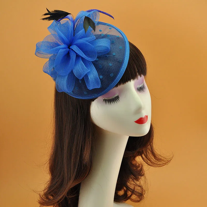 Women Bridal Wedding Headdress Dot Veil  Mesh Feather Hair Accessories Cocktail Headwear Evening Tea Party Derby Fascinators Hat