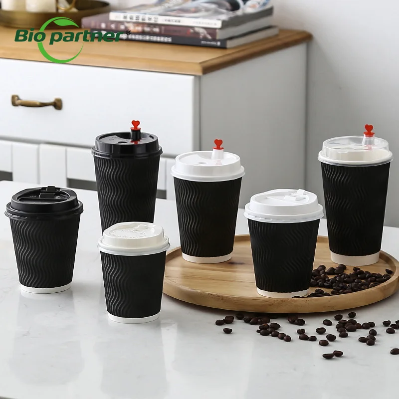 Custom Printed 8oz 12oz 16oz Multi Size hot Espresso cafe milk tea corrugated cup Ripple Wall Juice Paper Cup With Lid