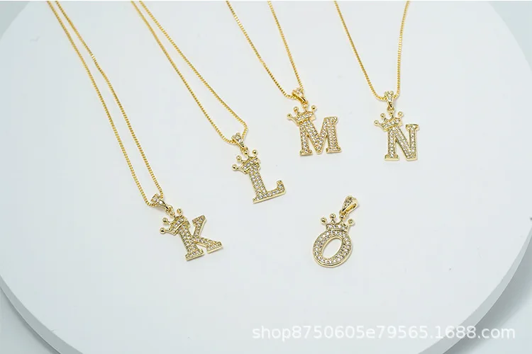 26 Capital Letters Fashion Crown Pendant Gold Plated Alloy Zircon Initial Pendent