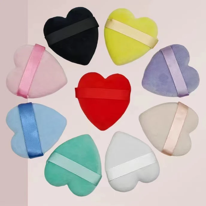 Super Soft Cotton Puff Face Powder Puff in Heart Shape Finger Velour Makeup Powder Puff With Logo