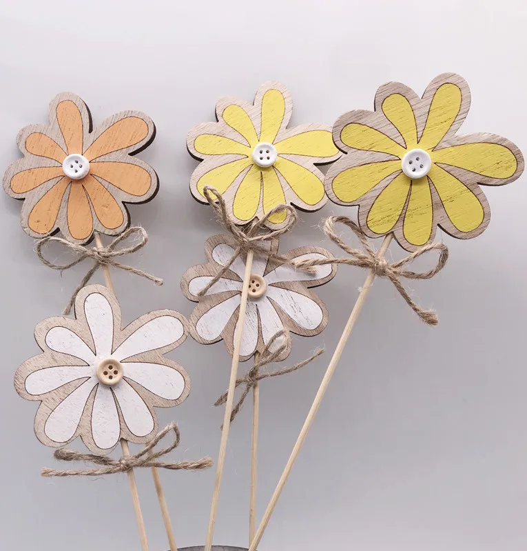 2024 White/Yellow/Orange Wooden Flowers Sticks Spring Decor Flowers For Home Spring Garden Decoration