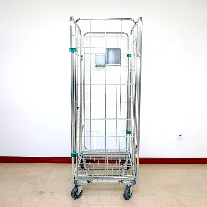 Nestable Cage Trolley Roll Container Factory Sale Four-wheel Wire Metal Collapsible Rolling Trolley Roll Container