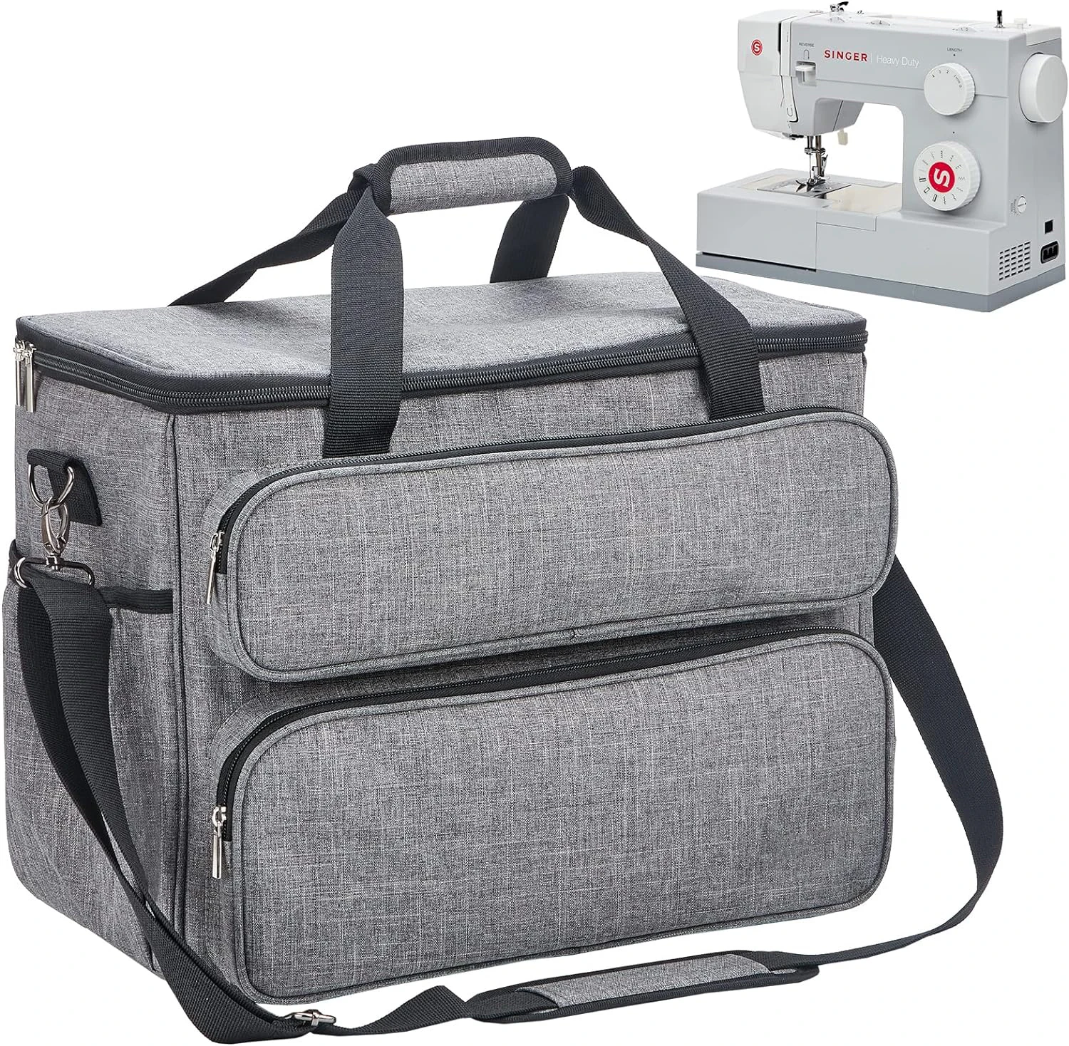 Sewing Machine Carrying Case, Universal Travel Tote Bag with Shoulder Strap for Singer, Brother, Janome and Accessories, Grey