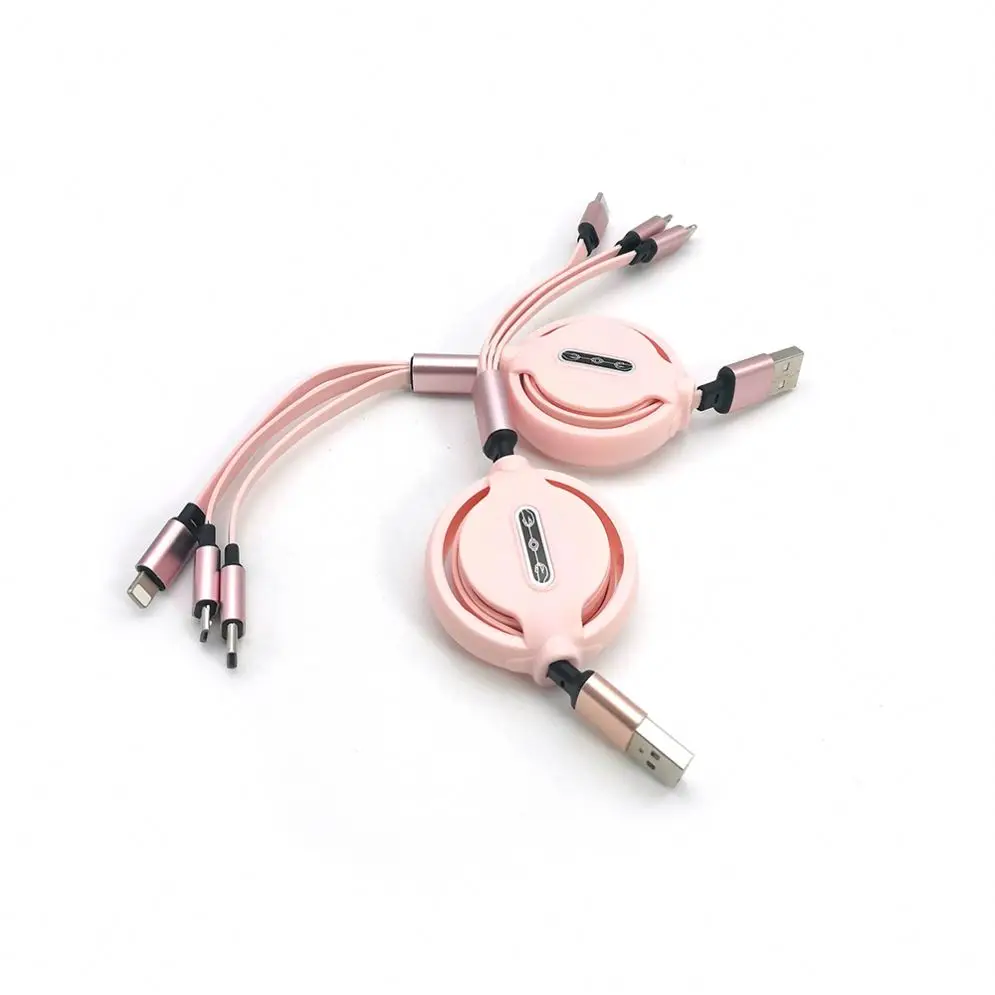 Liquid silicone retractable cable three-in-one macaron 1 drag 3 data charging cable gift logo customization
