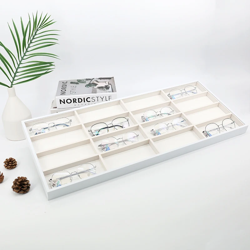Wholesale Custom Golden 16 Slots Sunglass Case Storage Box Optical Stand Sunglasses Display Tray