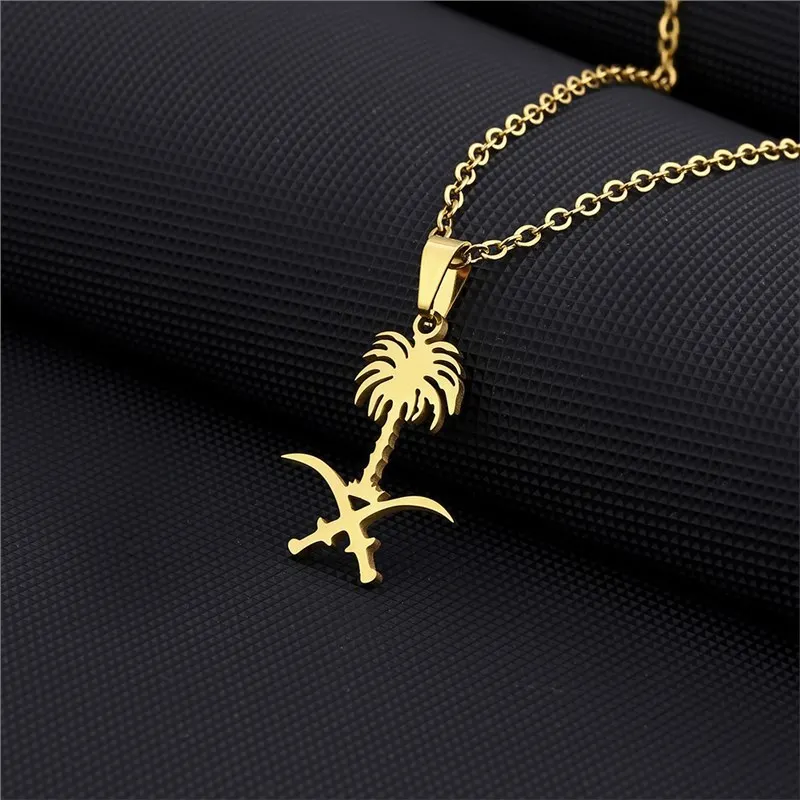 Горячая Распродажа нержавеющая сталь Саудовская Аравия Национальный символ кулон ожерелье мужчины и женщины пары со всеми известными этническими