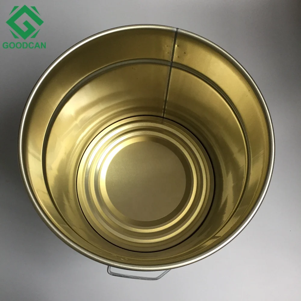 2022 Customized  10/15/18/20 liters white round epoxy floor paint tin can with handle with inner gold lacquered