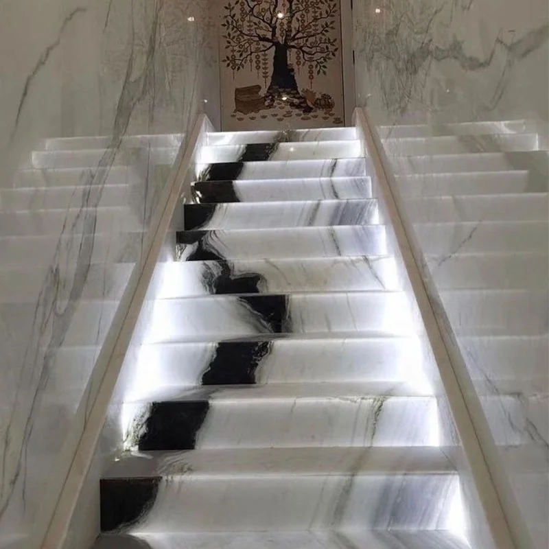 Natural stone panda white marble slabs low price per square meter China black white marble tile  veins panda stone stairs