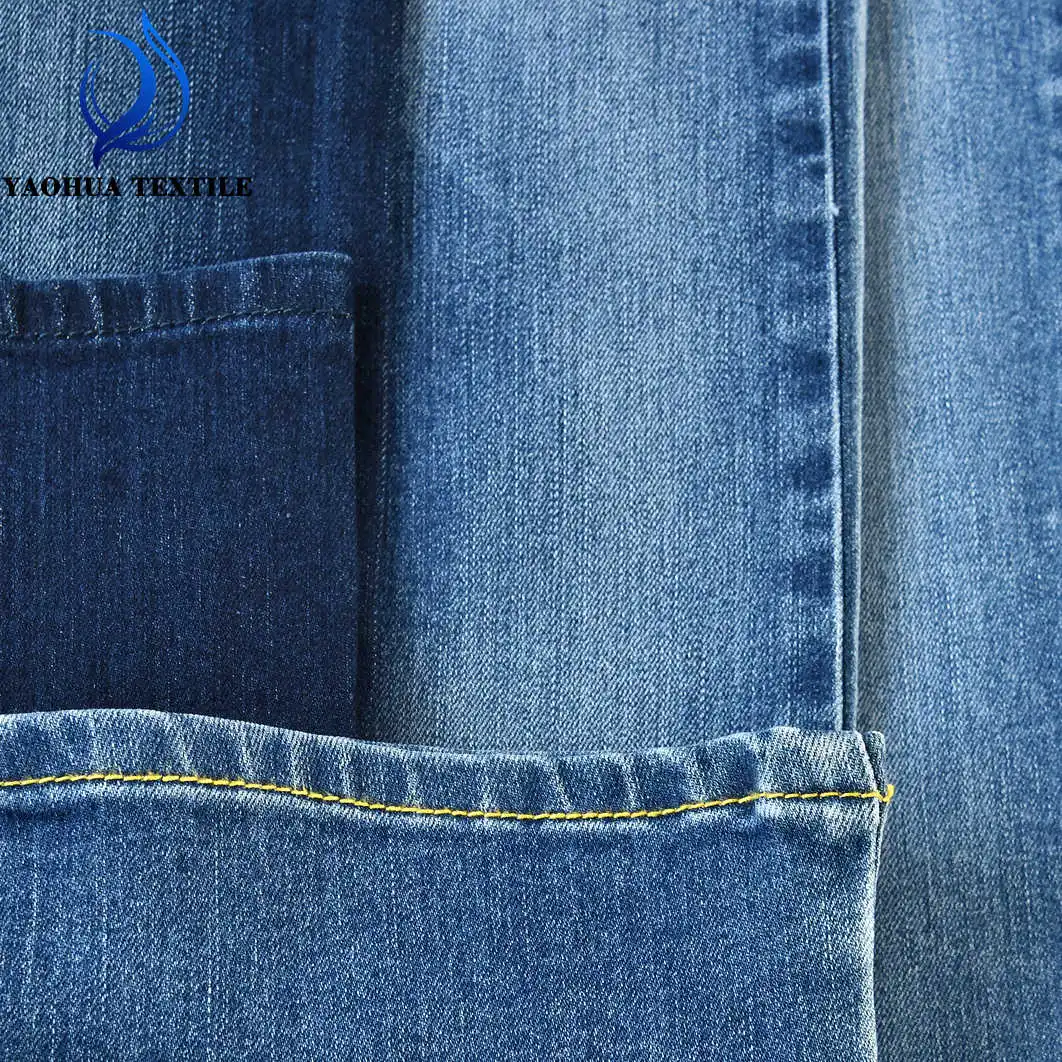 F19 Indigo blue cotton polyester stretch denim fabric for women jeans and jackets with slub