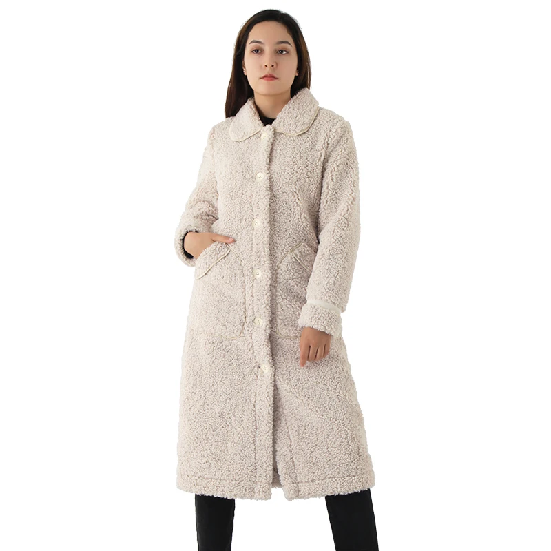 3D Pocket Warm Long Faux Fur Shearling Coat Lamb Fur Skin Double Face Leather Artificial Sheep Fur Coat for Woman