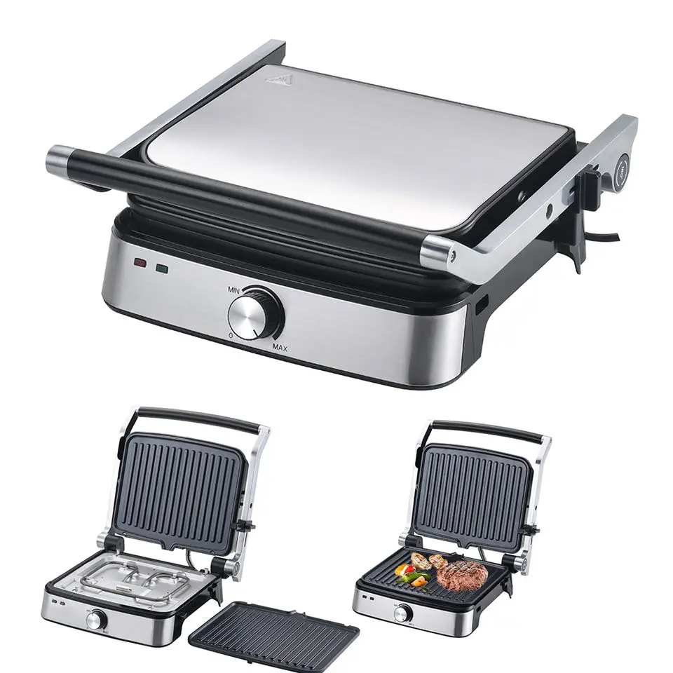 Hotsale 90 and 180 degree Dismountable Oil Collector Function Electric contact panini Grill With Thermostat