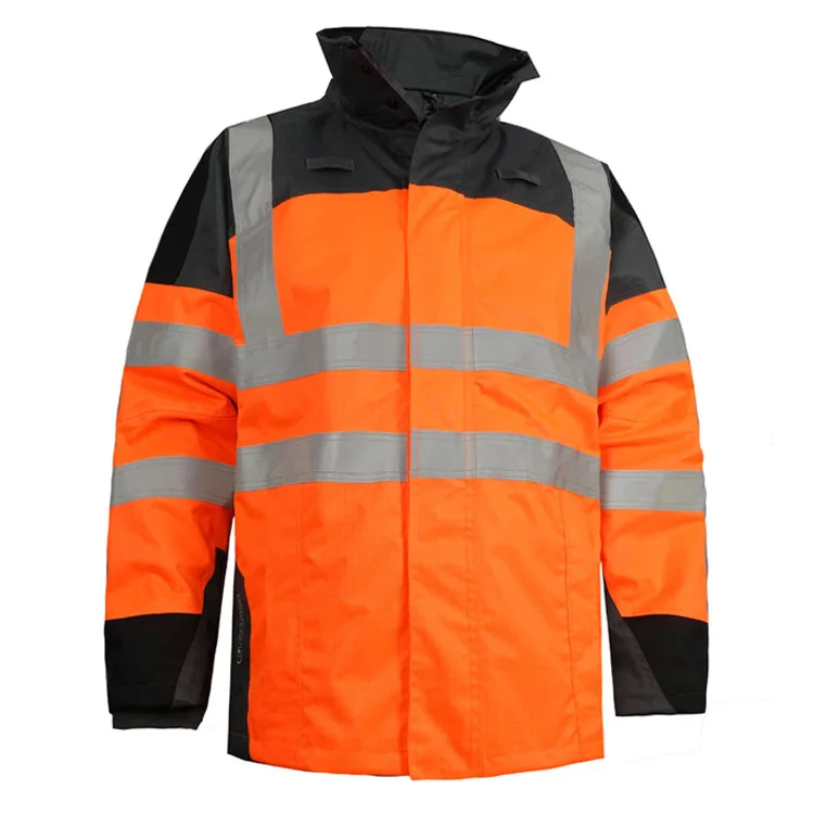 2023 OEM professional Hi Vis Custom oversized Winter Work Safety Antistatic Fireproof Fire Retardant Parka With Reflective Tape