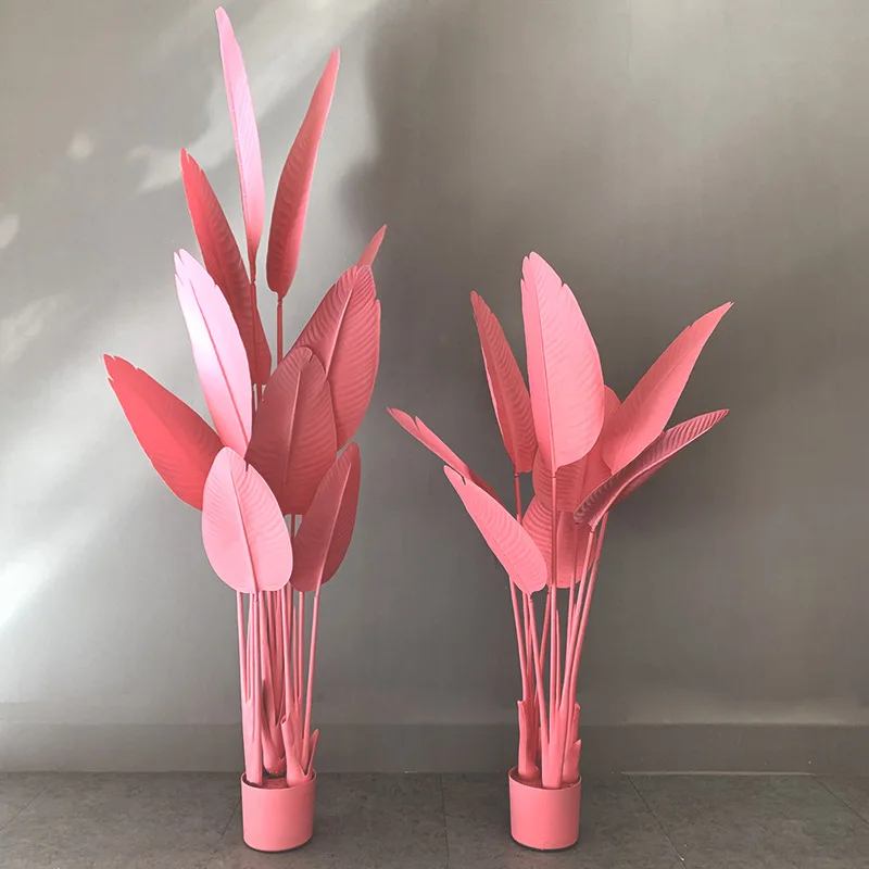 Popular Pink Artificial Banana Bird Plant Green Plant Large Pink Palm Plant Tree For Home And Cafe Shop Decor