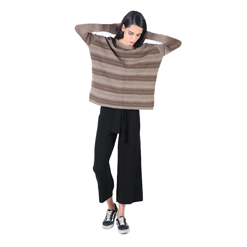 
2019 New Autumn Winter Thermal Knitted Sweater For Women O Neck Soft Color Mixed Pullovers 