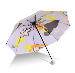 Newest Colorful China Amazing Customized Design Wholesale Printing 3 Folding Manual open Umbrella with Anti UV black coated