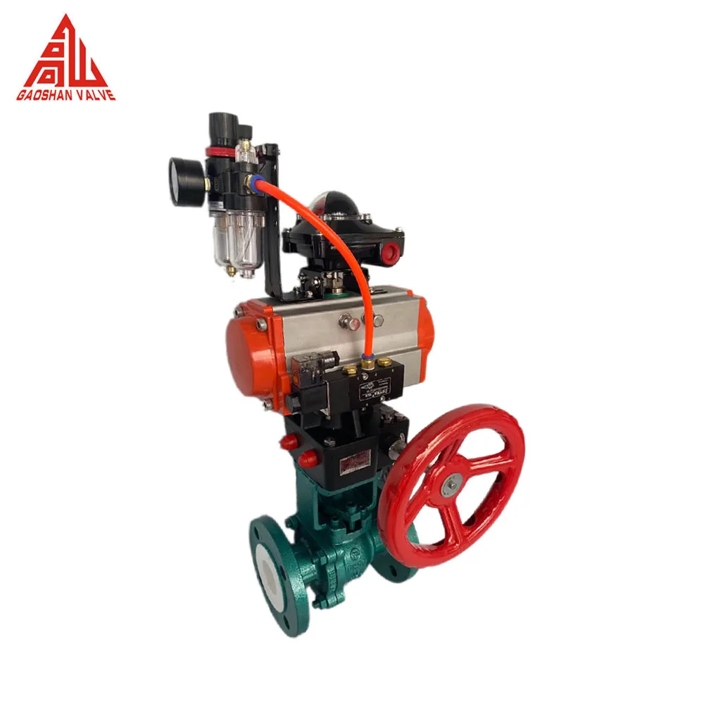 Ball Valve T L Type Flanged Pneumatic 3 Way FEP PTFE PFA Lined Ball Valve