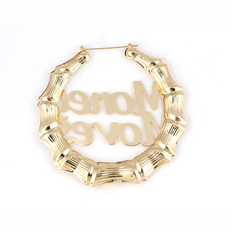 Hot Sale Custom Name Jewelry 5cm  6cm  9cm 12cm Big Hoop Double Name Bamboo Hoop Earrings For Women