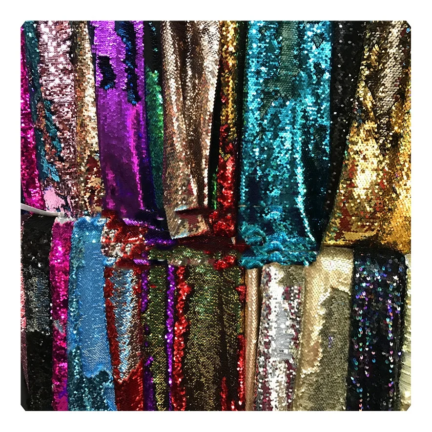 China manufacturer textiles sequins dress iridescent wholesale sequin fabric reversible