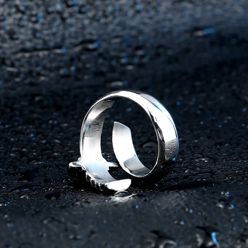 Retro Antique Dragon Pattern Katana Rings Gold Plated Stainless Steel Jewelry Mens Ring