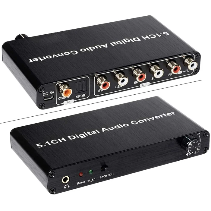 5.1CH DAC Converter Audio Decoder Digital to Analog,Optical Coaxial Toslink to 6 RCA 3.5mm Jack, Support Dolby AC-3 DTS PS4