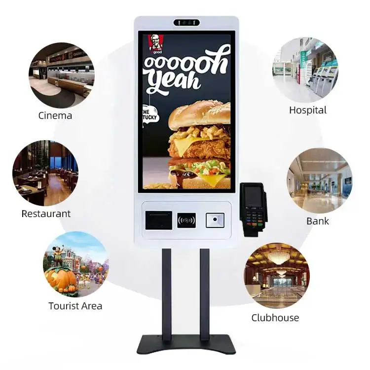 Touchwo 15.6 21.5 23.8 27 32 inch android touchscreen self checkout kiosk market self service machine with printer
