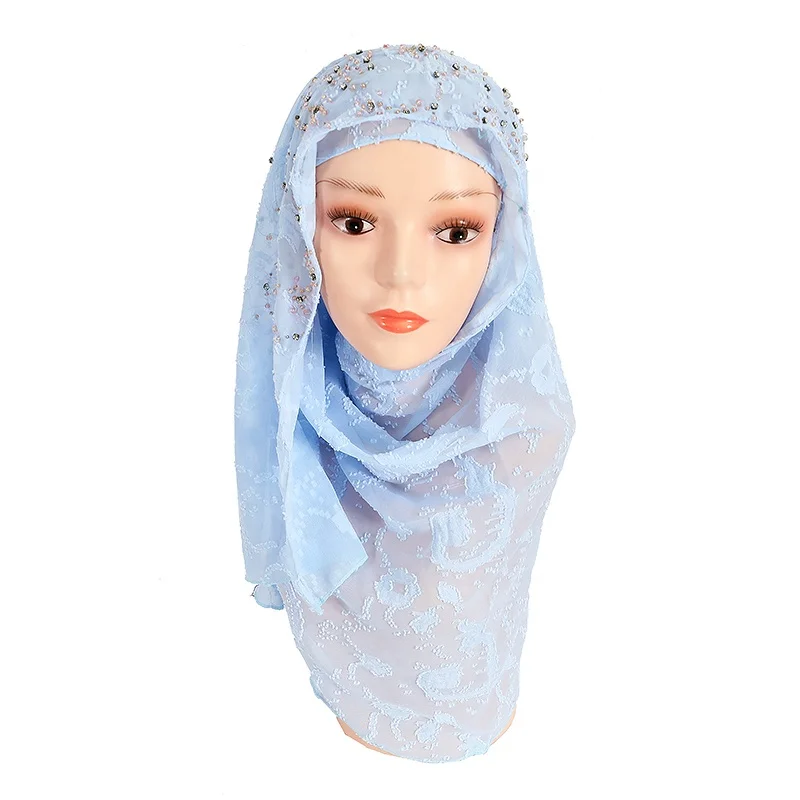 chiffon hijab headscarf shawl fashion malaysian shinny chiffon lady handmade gift muslim hijab eid ramadan beads with diamonds
