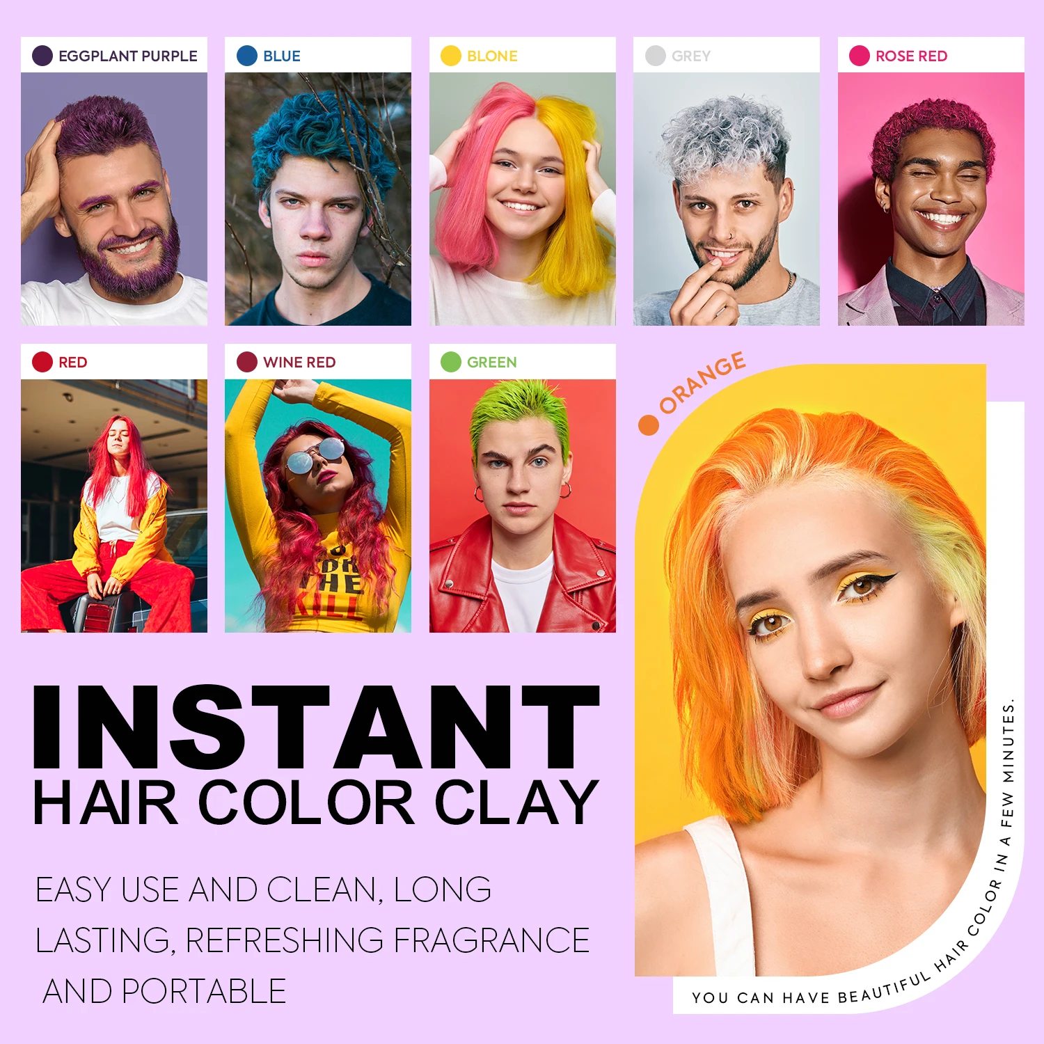 Hair Color Cream 9 Colors Temporary Hair Color Wax Blue Purple Pink Green Color Wax Instant Hair Dye Cream for DIY Hairstyle