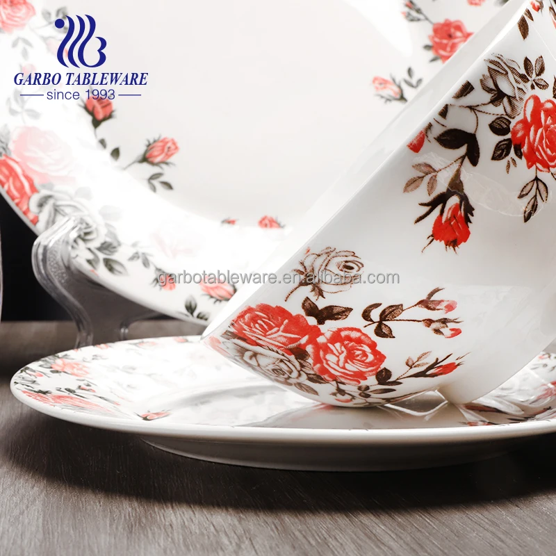 Ceramic Serving Plates and Bowls Floral Garden Oven Safe Hand Painted Stoneware Dinnerware Set Rose Porcelain