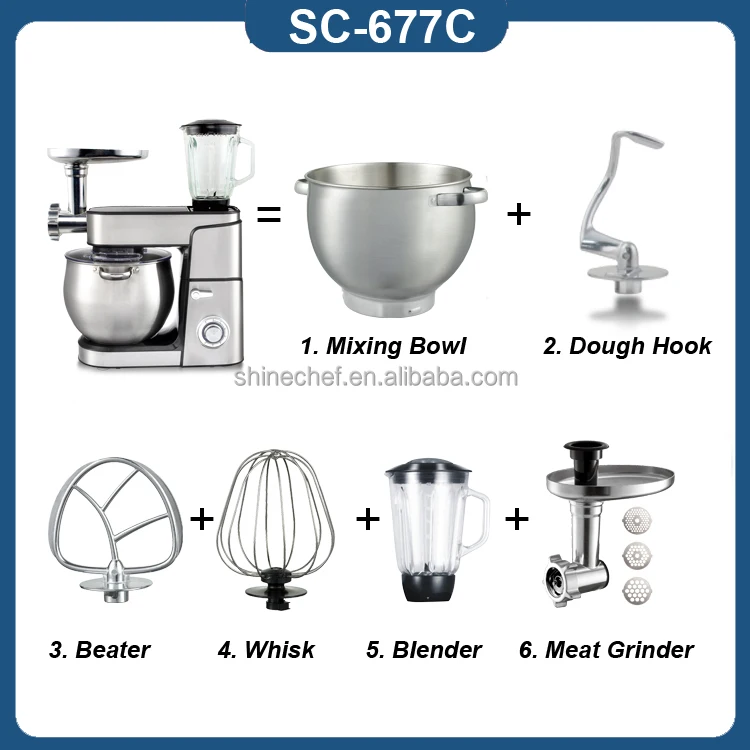 6.5L 7L 10L 12L Electric Kitchen Stand Mixer 1.5L Blender Meat Grinder Dough Mixer Multifunctional Stainless Steel Food Mixer