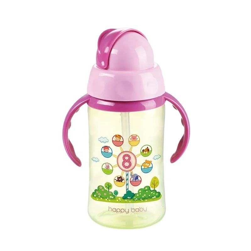 
Baby Sippy Cups PP for Toddlers Training Cups Custom Manufacturer Slid-lid Leakproof 270ml Plastic Straw Water Bottles Children 