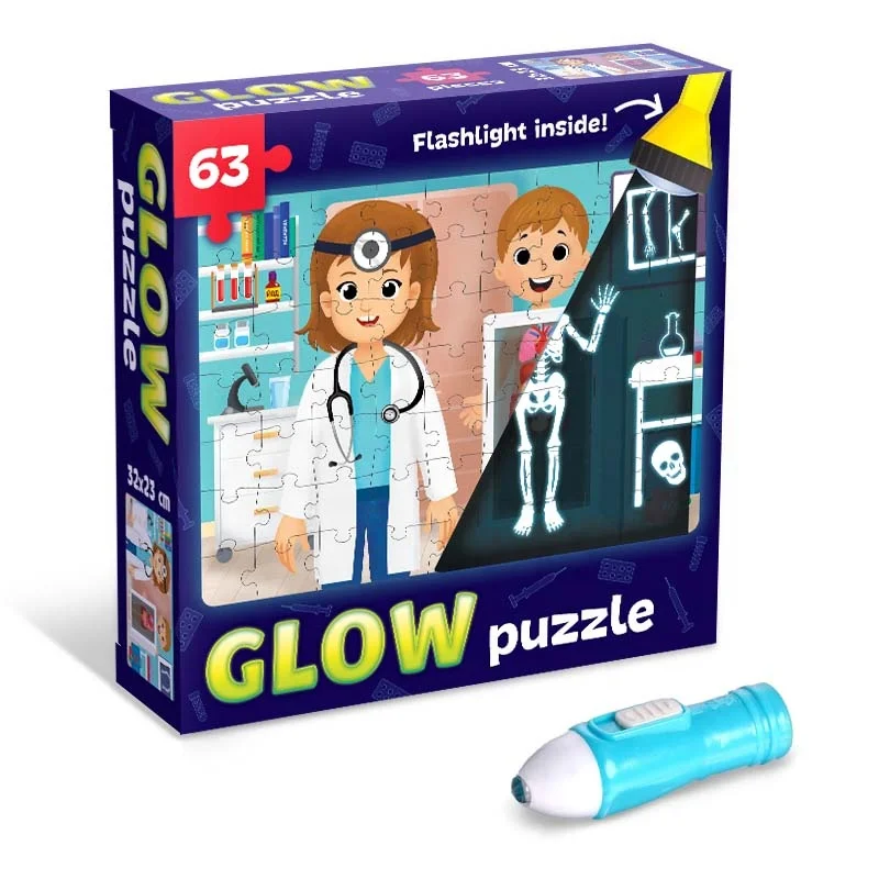 Hot Selling Product Glowing In The Dark Puzzle 63pieces Medical Cabinet 2D Puzzle For Kids